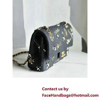 Chanel Embroidered Tweed, Strass, Glass Pearls  &  Gold-Tone Metal Small Classic Handbag A01113 Black 2023